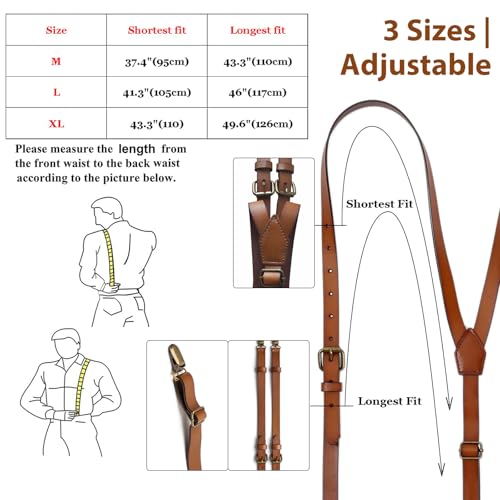 Image of EURYNOME Leather Suspenders For Men, Brown Genuine Leather Suspenders Groomsmen Gifts