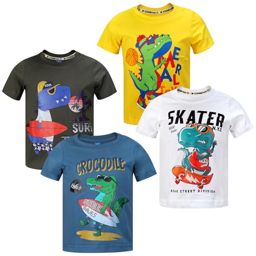 Image of DEEKEY Toddler Boys Shirts Short-Sleeve Little Kids t Shirts Boys' Tops, Tees & Shirts Graphic TEE Age for 2-7 Years 4-Pack