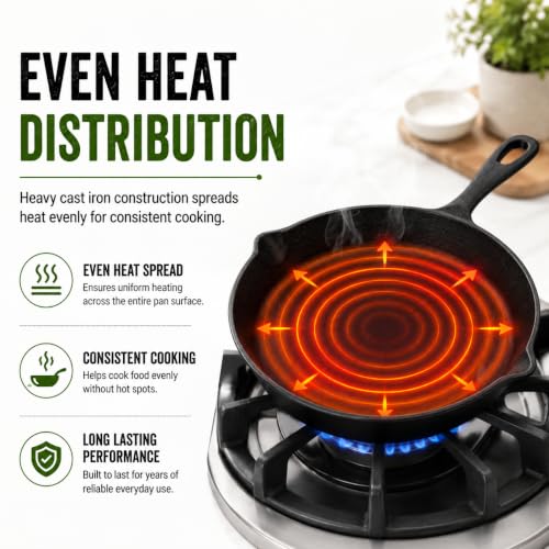 Image of Esspy Pre-Seasoned Cast Iron Frying Pan | 9.5inch / 1.5L / 3-4 People | Toxin Free | No-Chemical Coating | Skillet for Frying, Searing, Sauteing, Baking, Roasting | Cast Iron Cookware