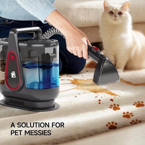 Image of WURESE Portable Upholstery & Carpet Cleaner, Spot Cleaner Machine, GrayRed | Portable pet stain cleaner with dual tanks, 3-in-1 deep suction, lightweight & self-cleaning.