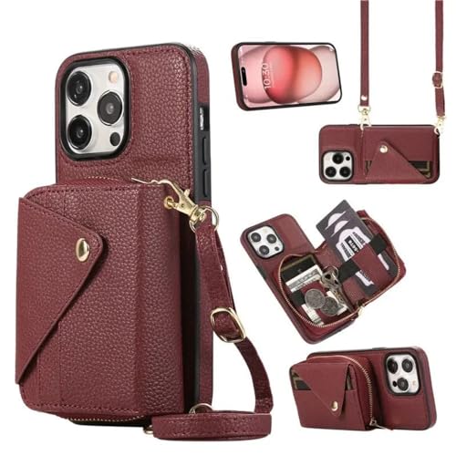 Étui portefeuille en cuir rouge avec fermeture zippée pour iPhone 14 Pro Max ENILSA