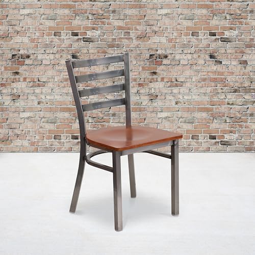 Image of Flash Furniture Hercules Ladder Back Clear Coat Restaurant Chair, Silver
