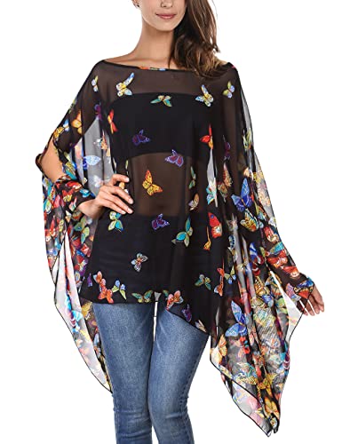 DJT Women's Summer Beach Bikini Bathing Suit Cover Ups Swimsuit Coverup for Women Chiffon Blouses Tunic Top