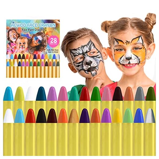 ACWOO Pintura de Cara para Niños, 28 Colores Seguridad No Tóxica Pintura Facial, Crayones de Maquillaje Ideal para Halloween Navidad Cosplay Fiesta y Party