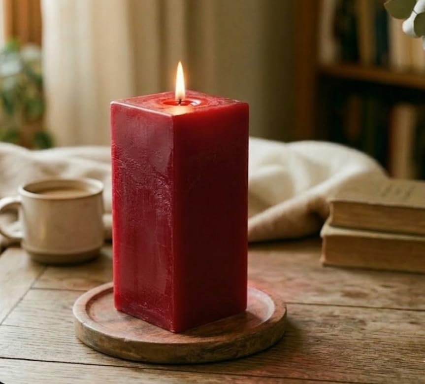 Red Colour Square Shaped Scented Piller Candle (Pack of 1)-image-32