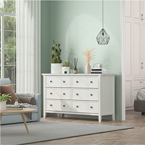 Ikeno 6 Drawers White Dresser, Modern Solid Wood Chest Of Drawers, White Dresser For Bedroom Room (White) #TOP6