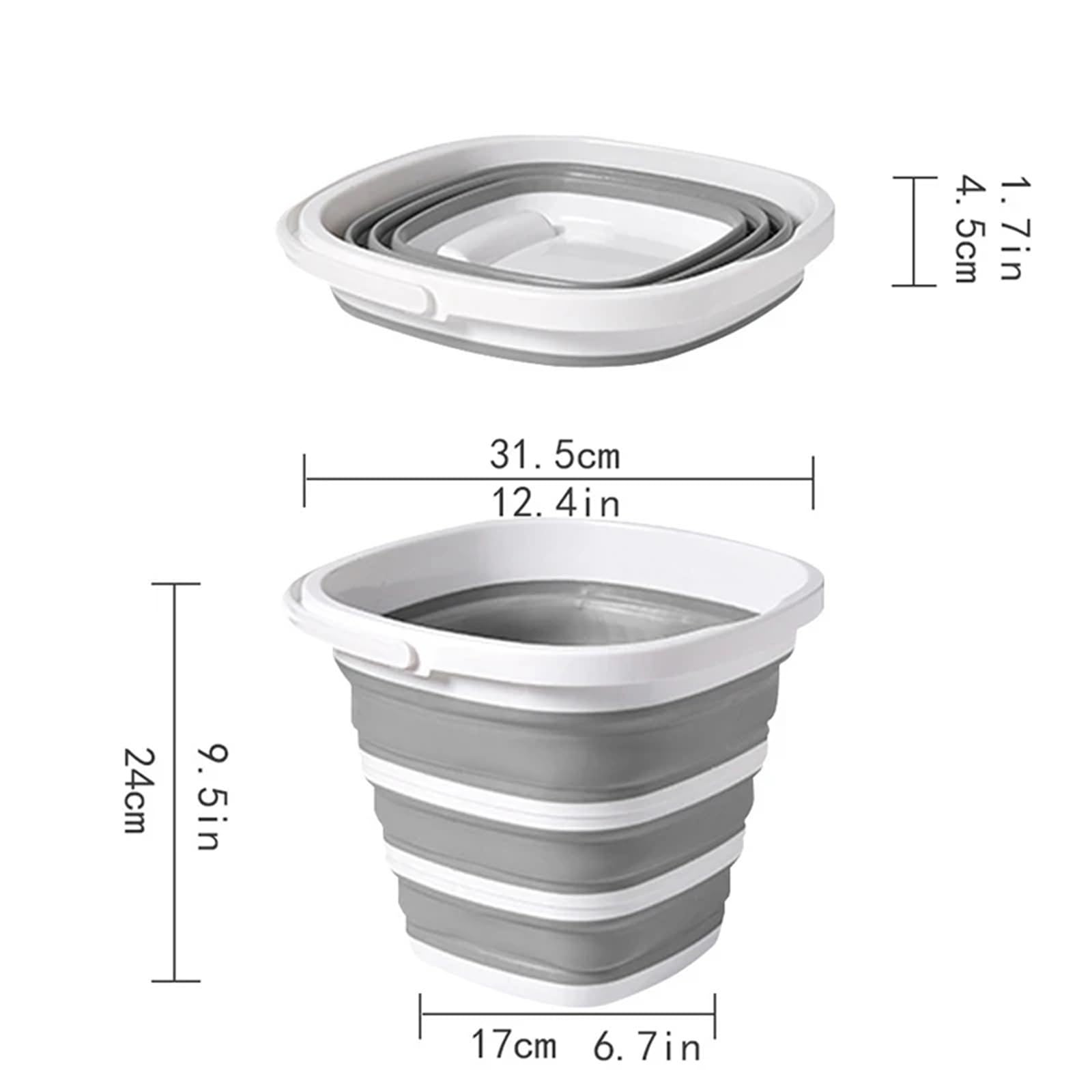 Cubo Plegable de Silicona for baño, cubeta for Lavar Autos al Aire Libre, Suministros Pesca Cuadrados, Cubo Campamento Cocina 10L, 2 uds para Lavado Camping(Grey)