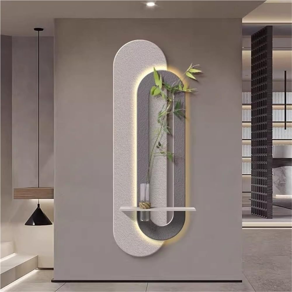 Ejmpsgw Plug-in Sandstone Decorative Painting, Large Wall Art with LED Lights, Modern Wall Hanging with Fake Plants, Suitable for Living Room, Bedroom and Dining Room(Gray,Large)