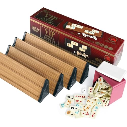 Star Oyun Aletleri Professionell VIP Rummikub Set aus Holz. Ahsap Okey Takimi, Rummy Set mit Melamin Steinen, Wooden (Hellbraun)
