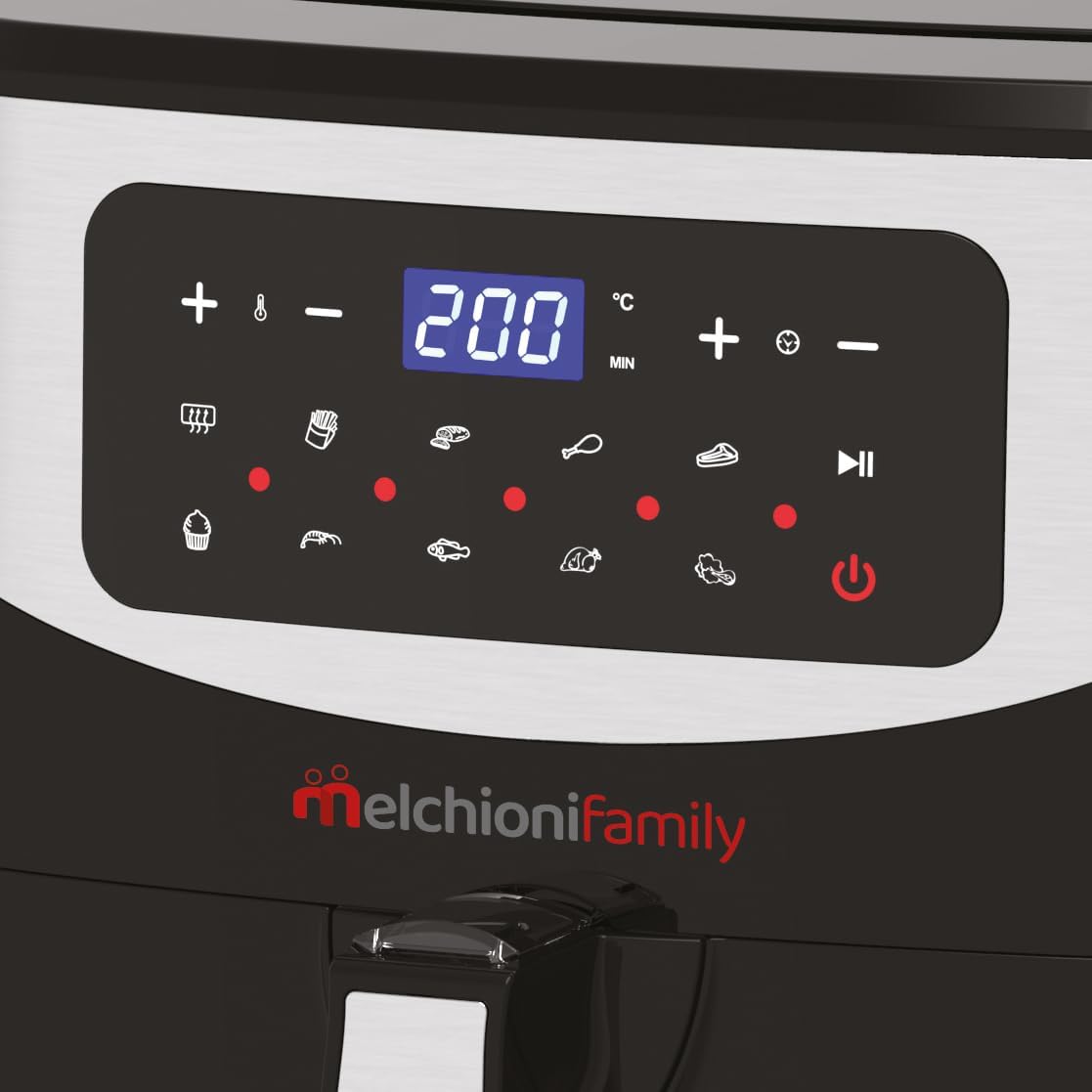 Melchioni Family | Friggitrice ad Aria, Capacità 9L / 3kg, Display Touch Screen, Timer da 1 a 60 Minuti, 10 Programmi Preimpostati, 50-200°C, Contenitore Antiaderente, 1800 W, Modello Isabel Melchioni Family | Friggitrice ad Aria, Capacità 9L / 3kg, Display Touch Screen, Timer da 1 a 60 Minuti, 10 Programmi Preimpostati, 50-200°C, Contenitore Antiaderente, 1800 W, Modello Isabel