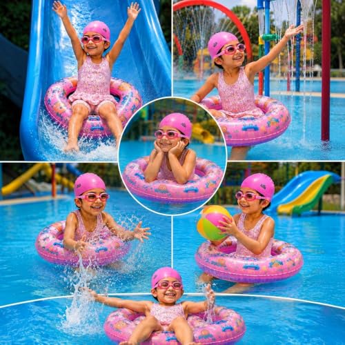 Image of LEBAMI ﻿Kids Girls One piece Swimsuit Combo Kit | Frock Swim Costume with Goggles, Cap, Swimming Tube, Nose Clip & Earplugs | Pool & Beach Swimming Kit