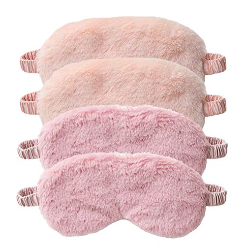 EleCharm New Faux Fur Eye Mask 4PCS Soft Smooth Plush Satin Nap Eye Cover Sleeping Blindfold (Assorted 2 Colors)