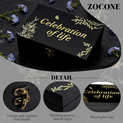 Image of Celebration of Life Memory Box Set with 100Pcs Share a Memory Cards for Funeral and 6 Pens, 2 Wood Sign, Memorial Decorations for Funeral Favors, Elegant Funeral Memory Box for Memorial Service