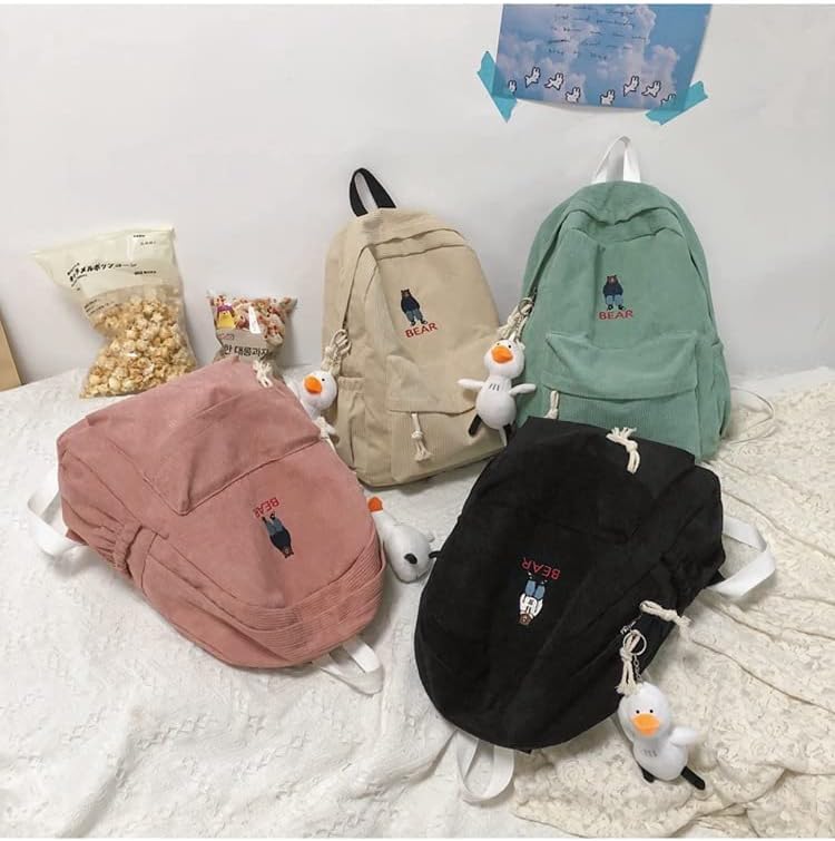 Miniatura 2 de YUESUO Mochila grande de pana Kawaii con bonito colgante de oso vintage para niña, estudiante, mochila escolar, Ybeige, Classic