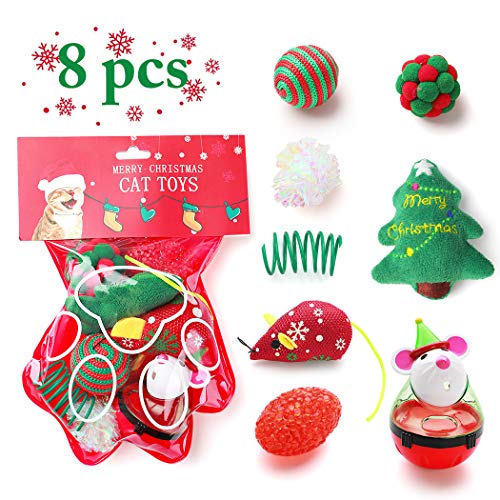 Dorakitten Cat Toy Christmas,8PCS Cat Toy Christmas Stocking Christmas Cat Stocking Cat Toys for Indoor Cats Interactive Cat Toys Kitten Interactive Mouse Toys Set for Kitty and Cats