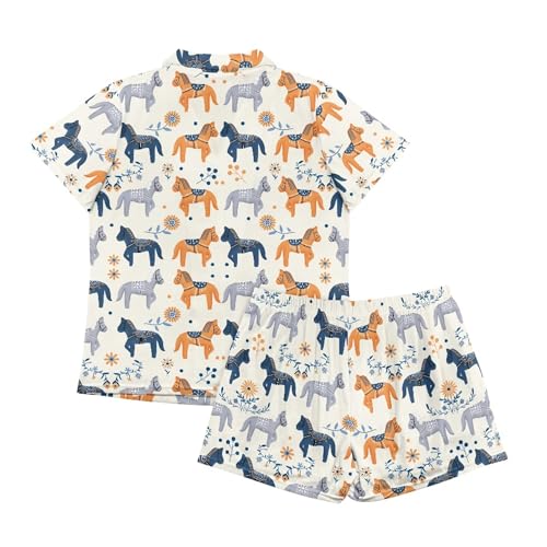 Image of Pjs Womens Short Sleeve Button Down Pajamas Set Two-Piece Nightwear with Pockets