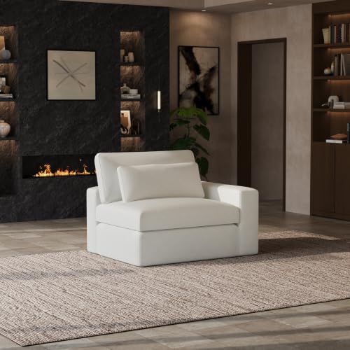Image of Novilla Deep Seat Modular Sectional Sofa, Removable Washable Covers, Cloud Couch with Lumbar Pillows, Chenille Boneless Sectional Couch Beige, No Assembly Required, Right-Arm Chair