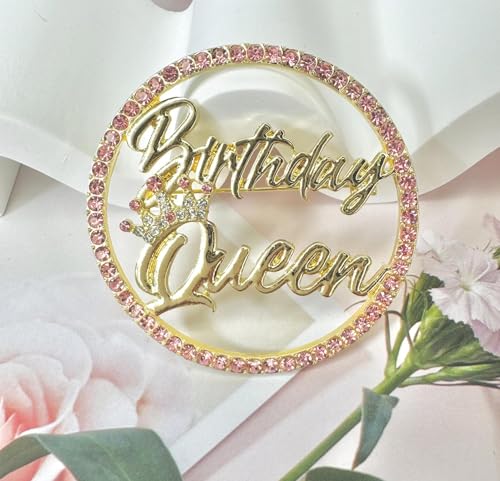 Image of Birthday Queen Pin, Gold Rhinestone Birthday Girl Pin - Metal Brooch for Party Outfit Accessories