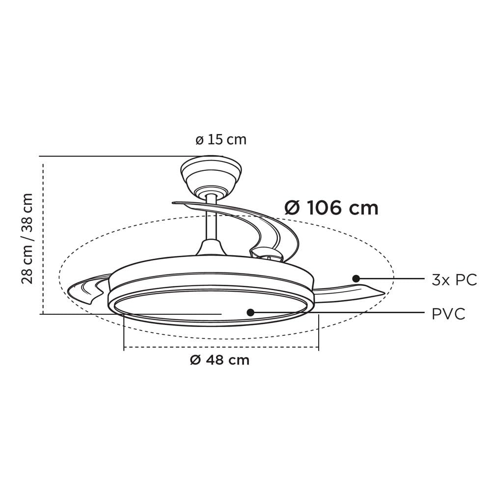 wonderlamp - Ventilador de Techo ultra silencioso, 7 velocidades, LED Verno Eco Blanco, Aspas Retráctiles, Motor DC, CCT Regulable 3000K-6000K, Mando, Función Noche, Verano Invierno, Ø106 cm