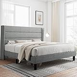 iPormis Full Size Bed Frame with Wingback, Modern Upholstered Platform Bed with 8'' Under-Bed Storag