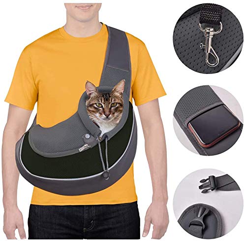 Cuby - Pañuelos de transporte para perros y gatos, manos libres, red transpirable, con bolsillo ajustable, para cachorros y gatos pequeños, talla única, color negro