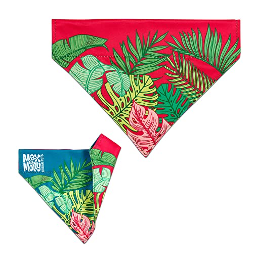 Image of Max & Molly Reversible Fabric Bandana for Dogs & Cats, Soft Washable Fabric, No-Tie Design, Pet Collar Slides Through Top Loop to Keep Bandana Securely in Place (Tropical, Medium-Large)