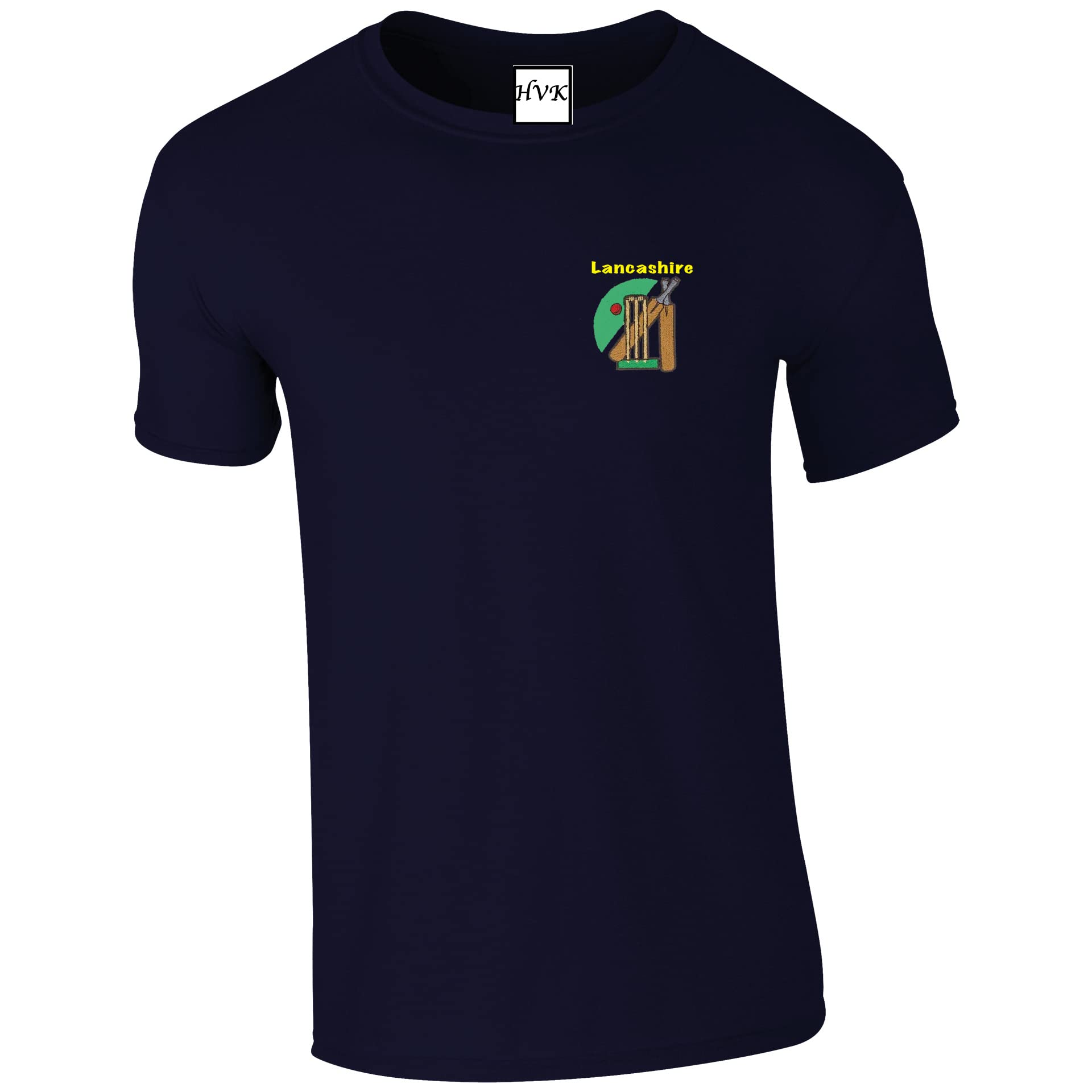 HiViz Kings Lancashire Cricket T Shirt Wicket Bats Ball (as8, Alpha, x_l, Regular, Regular, Navy)