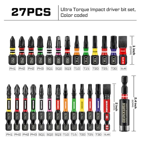 Geinxurn 27-Piece Impact Screwdriver Bits Set