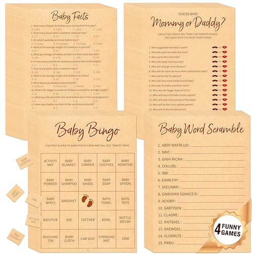 Image of Baby Shower Game Set, Gender Neutral Bingo Game /Guess Who Mommy or Daddy /Word Scramble /Baby Trivia Fact Cards for Guest, Bridal Wedding Shower