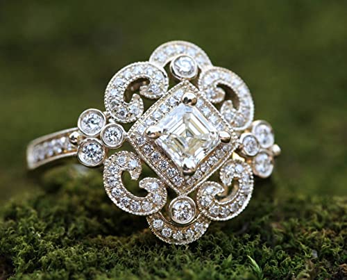 BeBold Antique Inspired Vintage Inspired Engagement Ring for Women 2ct Asscher Cut Simulated Diamond CZ Yellow Gold Plated3