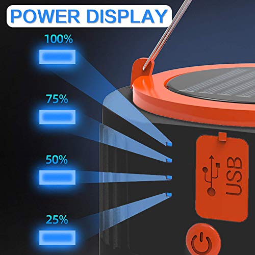 LED Solar Camping Lamp - USB Rechargeable Camping Lantern Rechargeable Portable Garden Lantern Safety Emergency Light Power Bank 6 Modes Waterproof Search Light for Night Fishing Hunting (Black) - Image 4