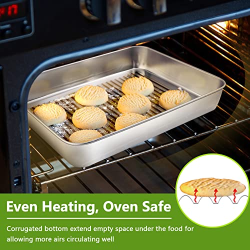 P&P Chef 9.3 Inch Mini Toaster Oven Tray Set Of 2, Stainless Steel Small Baking Toaster Oven Pans Deep Lasagna Pans, Corrugated Bottom & 1.85-Inch Rim, Mirror Finished & Easy Clean #TOP4