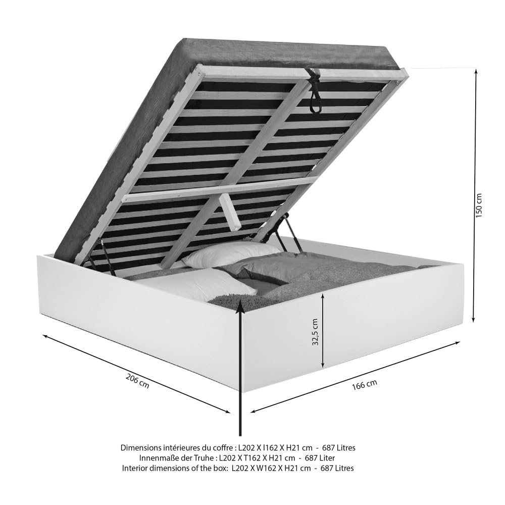 WEBER INDUSTRIES Lit Coffre Bilbao 160x200 cm + sommier/Blanc
