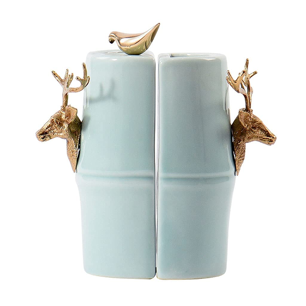 Fermalibri in ceramica cinese, fermalibri in ottone con testa di cervo e uccello, fermalibri anti-movimento per ufficio, soggiorno, decorazione, ornamenti, fermalibri