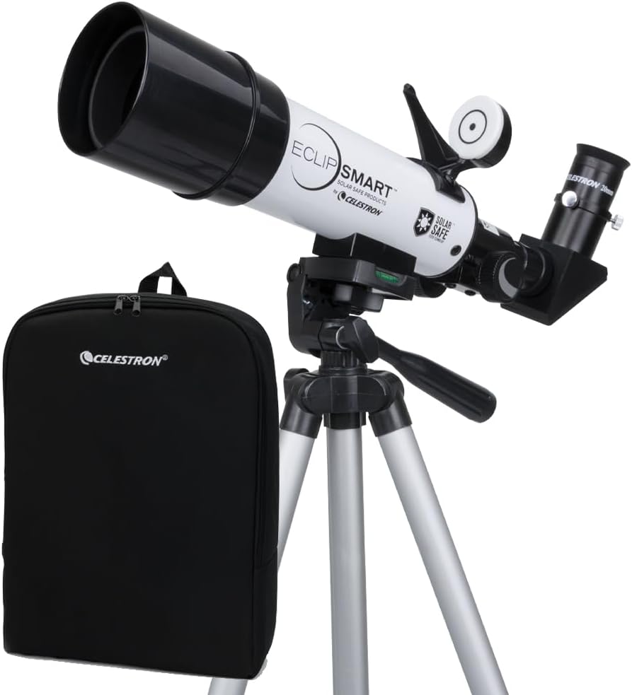 Celestron – EclipSmart Safe Solar Eclipse Telescope – 50mm Refractor for Sun Viewing Only – Meets ISO 12312-2:2015(E) Standards – Observe Eclipses & Sunspots – Permanently Attached Filter