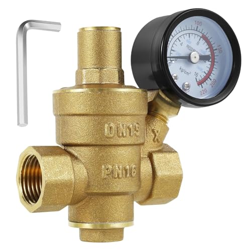 Jiavlyx Regulador De Presion Agua, 1/2 Pulgadas DN15 Reductor De Presion De Agua Con Medidor De Calibre, Válvula De Reducción De Presión De Agua De Latón, Ajustable Regulador De Presion Agua