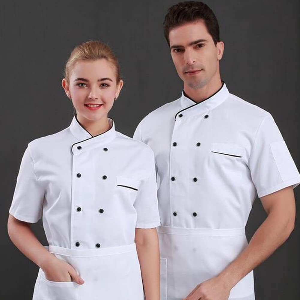 Chef Coat, Men and Women Chef Jacket, Unisex Hotel Kitchen Chef Work Wear Uniform Breathable Chef Jackets for Cooks Restaurant Staff Waiters(White_F(4XL))