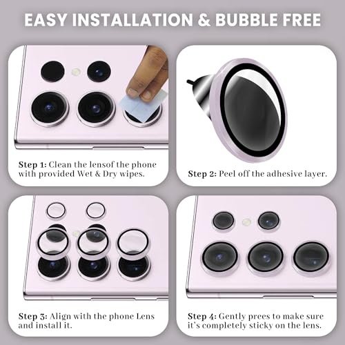 Image of FIRST MART Pink Camera Ring Guard Protector for Samsung Galaxy S23 Ultra | Tempered Glass with Metal Alloy Rings, HD Clear, Scratch Resistant, Case-Friendly | Pack of 1