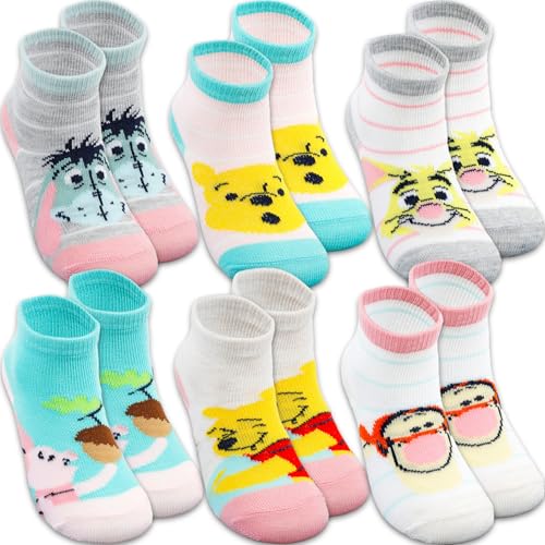 Winnie the Pooh Socks for Babies - Bundle with 6 Pairs of Disney Socks for Girls Age 12-24 Months Plus Stickers | Winnie the Pooh Apparel for Kids2