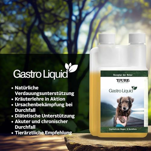 TJURE Gastro Liquid für Hunde | 500 ml | Ergänzungsfuttermittel zur Unterstützung der normalen Verdauung | Mit Blutwurz, Heidelbeerblättern & Gänsefingerkraut | Made in Germany