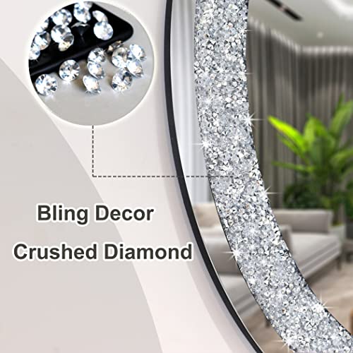 Crystal Crushed Diamond Oval Shaped Silver Mirror Glam Bling For Wall Decoration 24X32X0.9Inch Frameless Wall Hang Sparkly Glass Mirror Stunning Stylish Fashion Home Decor Decorative Beautiful Mirror #TOP3