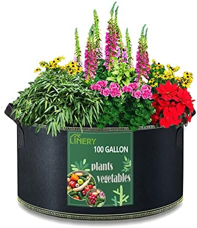 LINERY 1-Pack 100 Gallon Planting Bag Black Heavy Duty Thickened Large Capacity Upgrade Hemming Process Grow Bag with Handles Non-Woven Fabric Plant Pots (100 Gallon)