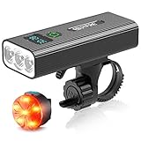 EBUYFIRE Luz Bicicleta Recargable USB,Luces LED Bicicleta Delantera y Trasera,5 Modos,5200 mAh Luz Bicicleta Potente Delantera con Pantalla Digital LED para Todas Las Bicicleta (1200lumen)