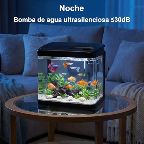 Miniatura 2 de Putinei 10l Acuario De Cristal Acuarios Y Peceras Completas,Con Sistema De Filtrado Integrado E Iluminación Led 3 Modos De Color A Elegir ,Acuarios De Iniciación, Negro