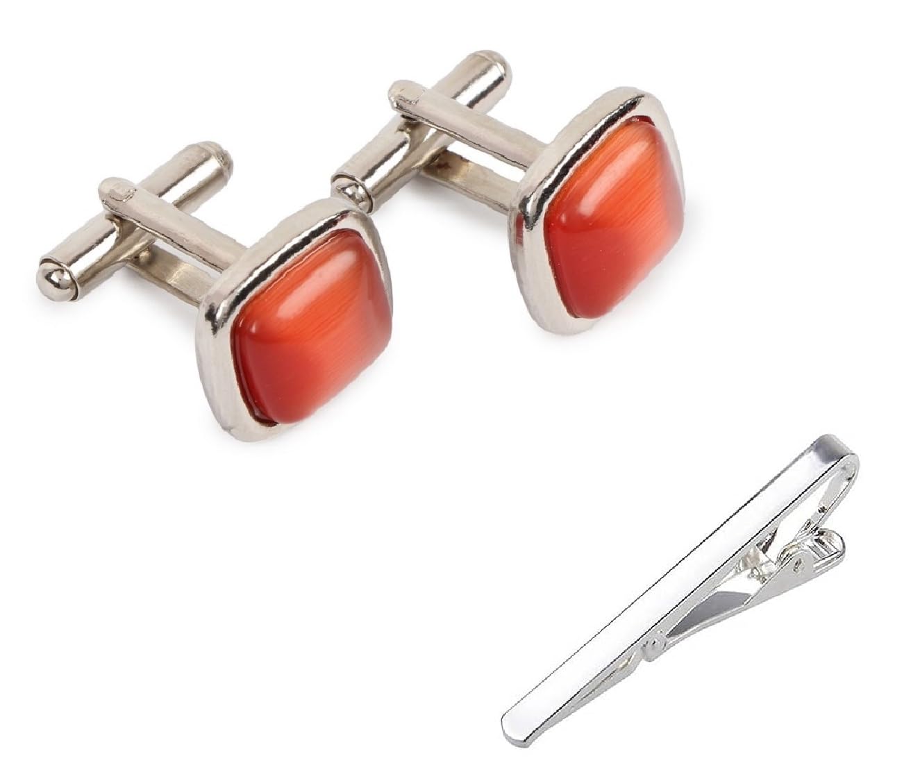 fashmade “where fashion is made” Stainless Steel Orange Cufflink With Silver Tie Pin for Men – Durable, Perfect for Shirts – Includes Elegant Velvet Pouch-picture-21