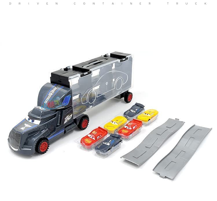 Image of Transport Trucks for Kids - 7 in 1 Big Unbreakable Carrier Transport Truck with Slots for 6 Alloy Metal Car Playset for Kids, Vehicle Learning Gift Toys for Toddlers