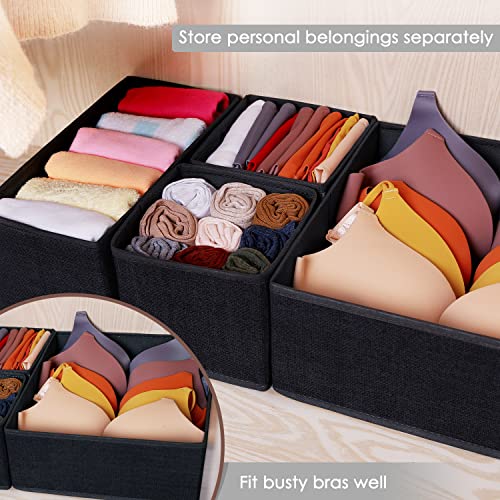 Image of Criusia 6 Pack Clothes Drawer Organizer Dividers, Fabric Foldable Closet Dresser Drawer Organizer for Clothing, Bra Sock Underwear Drawer Organizer for Nursery Bedroom Organization (6 Bins, Black)