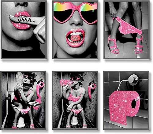 MKHFUW Modern Women's Bathroom Poster, Fashionable Bathroom Wall Decoration 6-Piece Set, Bathroom Art