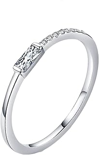 Anello 925 Fascia, Anello Sottile Quadrato con Zirconi Festa Donna