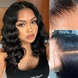 Loose Deep Wave Lace Front Wigs 100% Human Hair Pre Plucked Pre Cut Body Wave 4x4 Transparent Lace Closure Wigs Wear and Go Glueless Wig for Black Women Body Wavy Curly Wig Natural Color 16 Inch